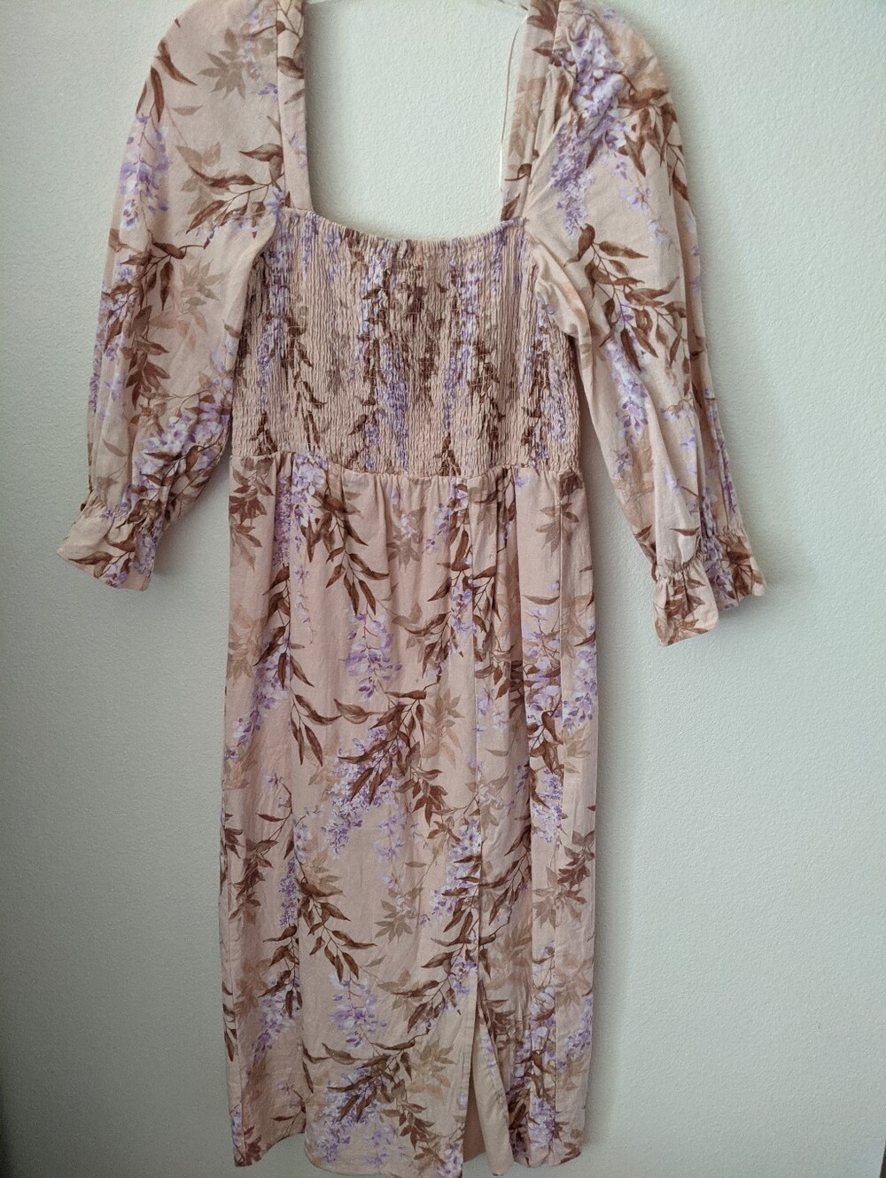 House of Harlow 1960 Blush Floral Smocked Midi Dress with Lavender Accents Small